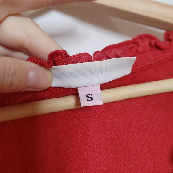Bryn Walker Vneck Sleeveless Tunic Top Dress Linen Red‎ Ruffle Detail Small A - Picture 9 of 12